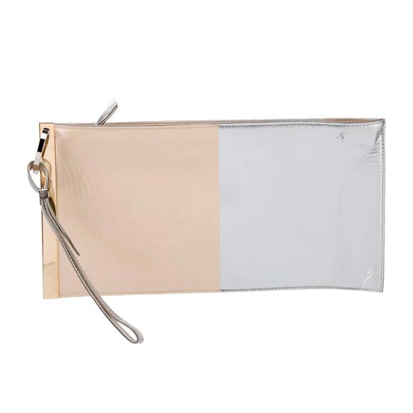 Balenciaga Paris two Tone cream silver Soft Leather Flat metallic Clutch 299641 - Picture 1 of 12